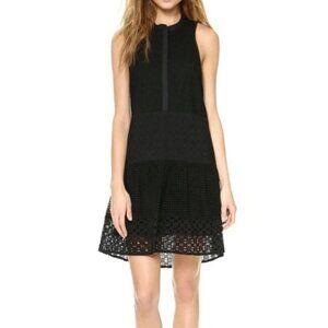 Tibi New York Black Eyelet Cotton Sleeveless Shift Dress size 2